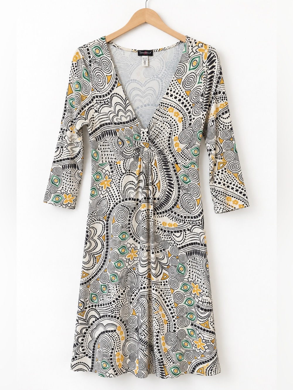 Vintage Cosabella V-Neck Dress Geometric Paisley Floral Size Small